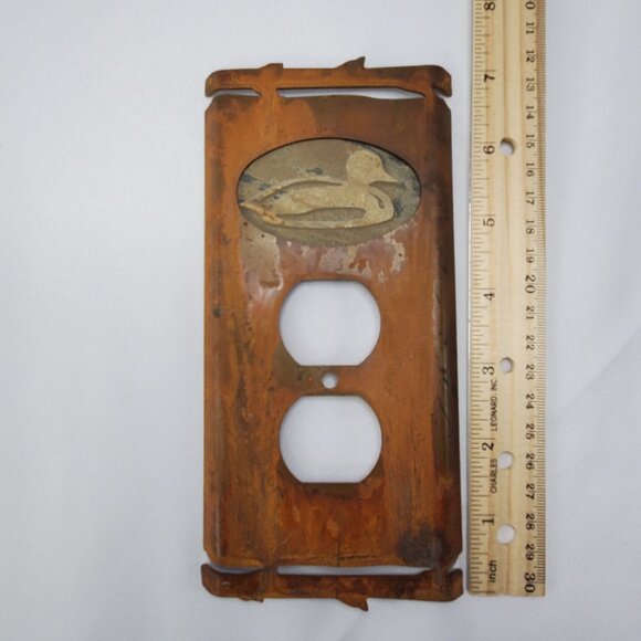 Vintage Stone Duck Motif Double Outlet Cover Plate Rustic Metal Cabin Decor - Picture 5 of 10